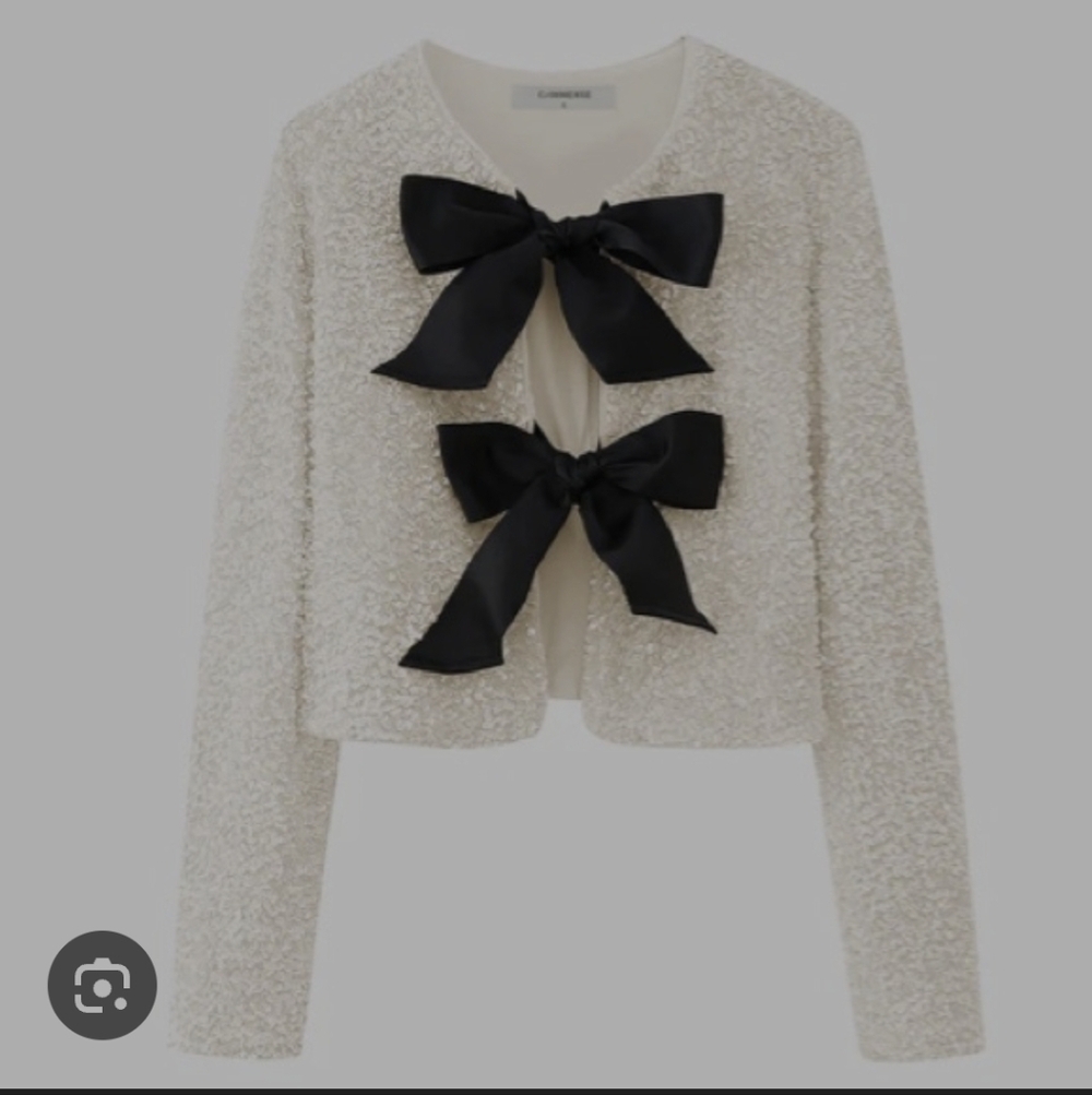 COMMENSE NWT SEQUINED SATIN RIBBED TIE UP BOWS LINED CARDIGAN TOP SIZE MEDIUM